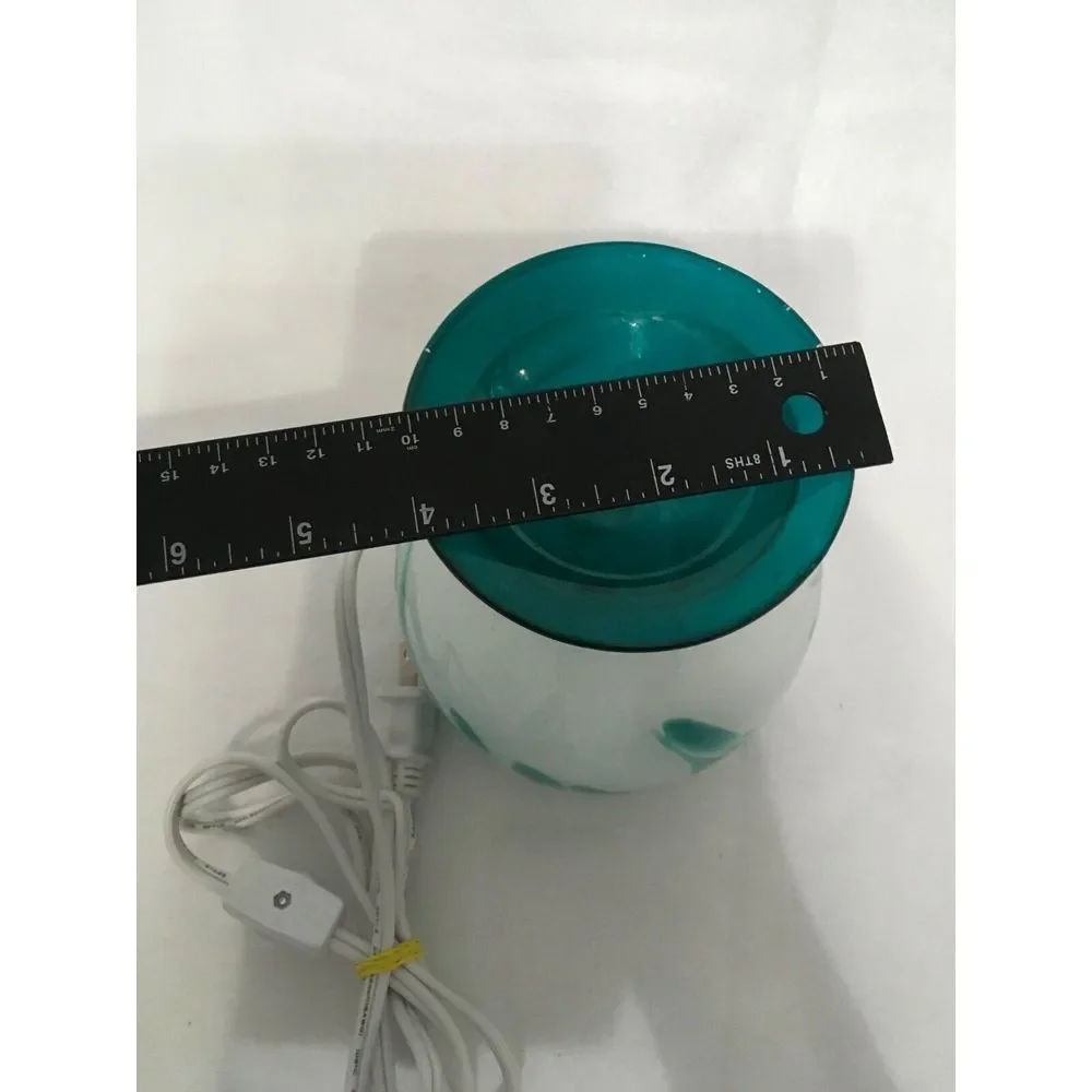 Handcrafted‎ Glass Electric Oil Warmer Lamp With Teal Accents & Detachable Dish